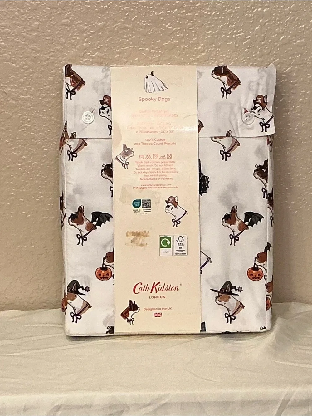 Cath Kidston White Spooky Dogs Halloween Dog Print Queen Sheet Set